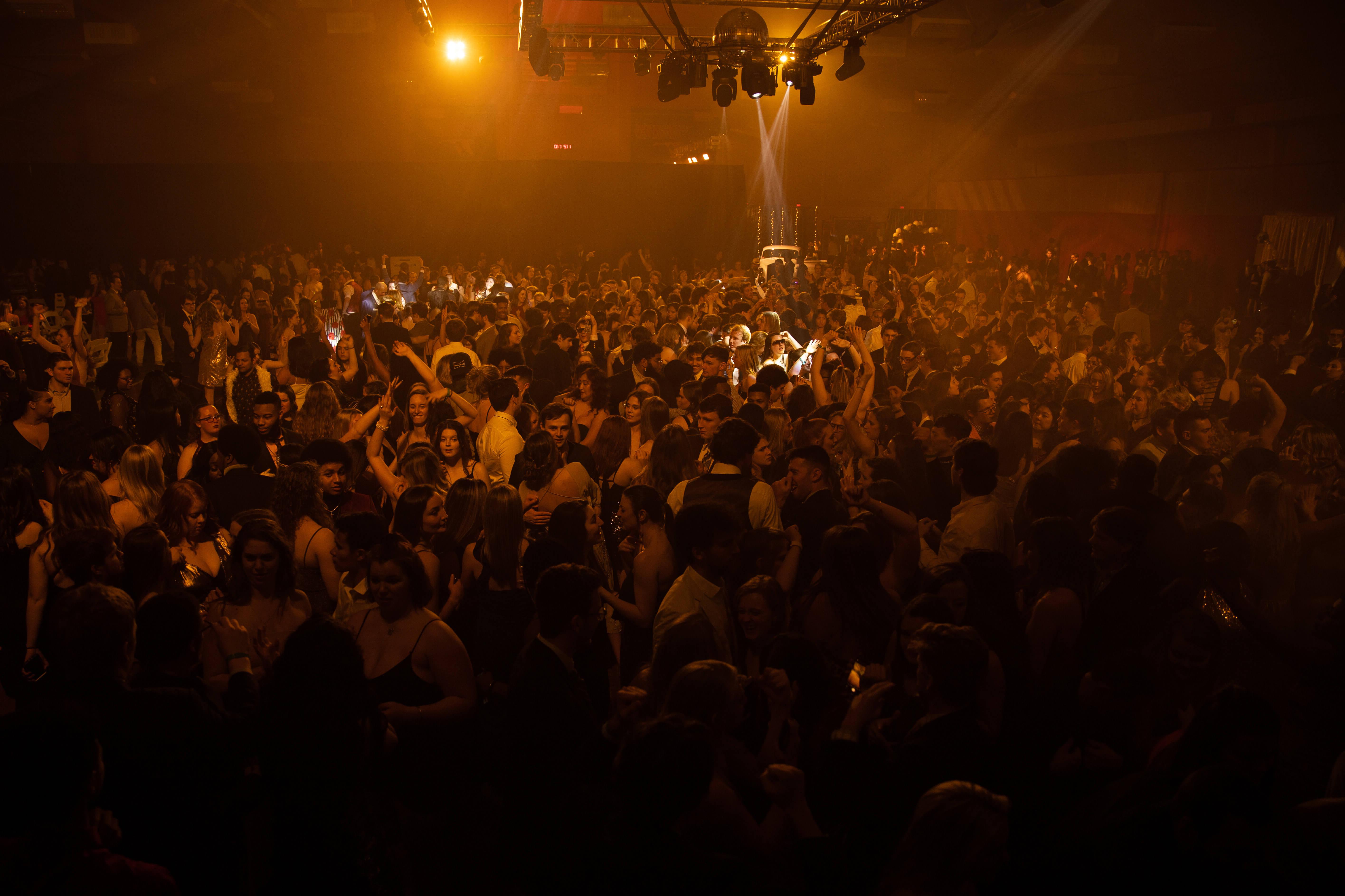 Washington College students crowd the dancefloor at the annual George Washington Birthday Ball